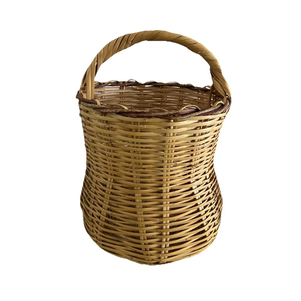 Vintage Bamboo Wicker Basket Rustic Storage Farmhouse Boho Cottage Large‎ 18x14
